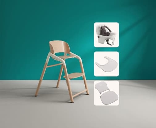Bugaboo - Pack Chaise Haute Bugaboo Giraffe + Babyset + Tablette - Bois Neutre et Blanc