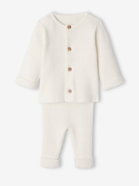 Vertbaudet - Ensemble bébé mixte gilet pantalon en tricot blanc
