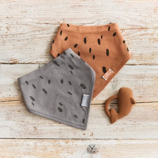 Jollein - Lot de 2 bavoirs bandana Spot caramel et storm grey