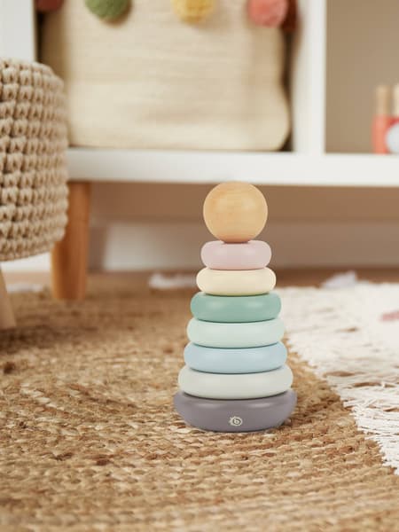 Bieco - Pyramide À Empiler Bois, Tour D'empilage,19cm Rose