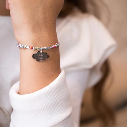 HappyBulle - Bracelet enfant Liberty personnalisé médaille gravée argent nuage 20x14 mm - HappyBulle x Barbapapa