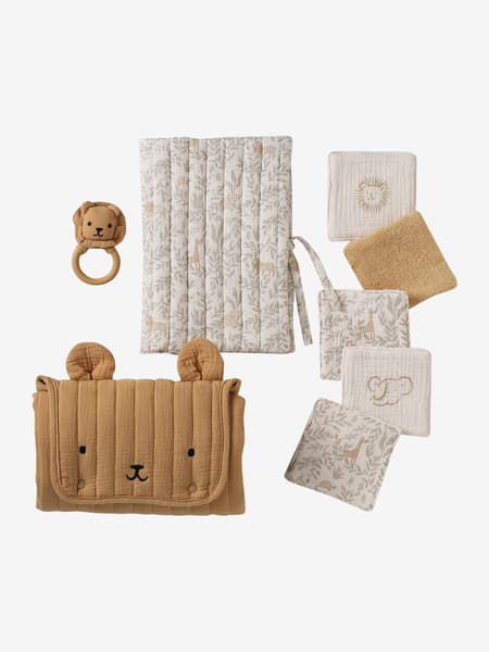Vertbaudet - Coffret cadeau naissance 8 pièces : 1 hochet, 1 tapis à langer nomade, 5 lingettes, 1 pochette babylone