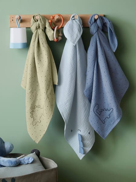 Vertbaudet - Lot de 3 langes en gaze de coton PETIT DINO bleu