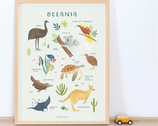 Lilipinso - Affiche Animaux d'Océanie 30 x 40 cm