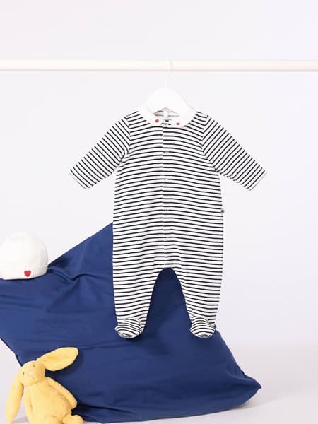 Petit Bateau - Pyjama bébé en velours à col imprimé marine