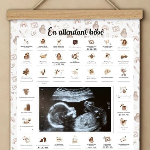 Keep love - Affiche “En Attendant Bébé” à tamponner – Souvenir de Grossesse – Idée Cadeau pour Femme Enceinte