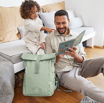 Lassig - Sac à dos à langer Rolltop Up vert argenté Green Label