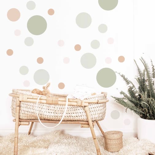 Decochic - Stickers mureaux en vinyle rondes mix vert et beige