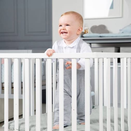 Roba - Parc bébé 75x100 réglable en bois blanc avec tapis vert