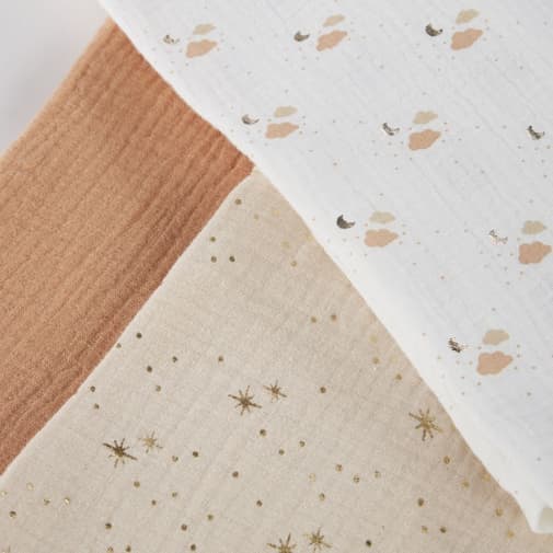 Maisons du Monde - Langes bébé en gaze de coton biologique blanc imprimé, beige rosé et terracotta (x3)