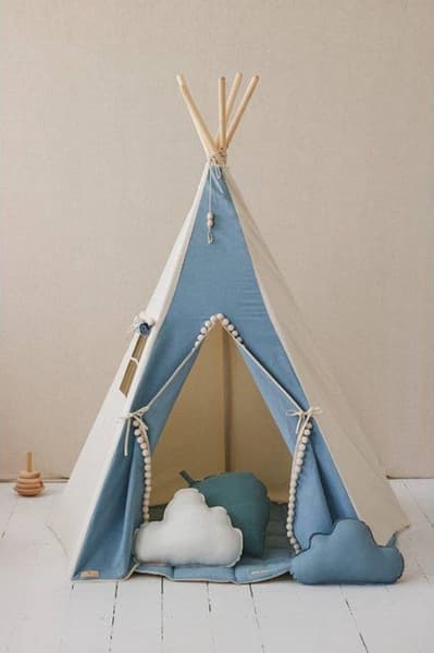 Moi Mili - Tente tipi bleu jean avec pompoms