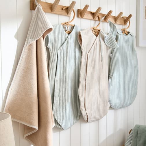 Bb&Co - Cape de bain + gant éponge bambou et gaze rayé galet