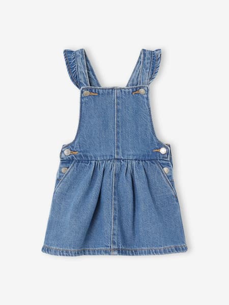 Vertbaudet - Robe salopette bébé en denim bretelles volantées stone