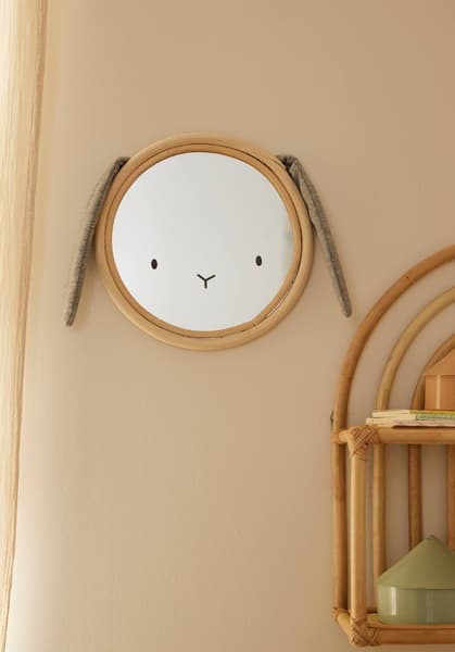 Vertbaudet - Miroir Lapin tissu et rotin gris chiné