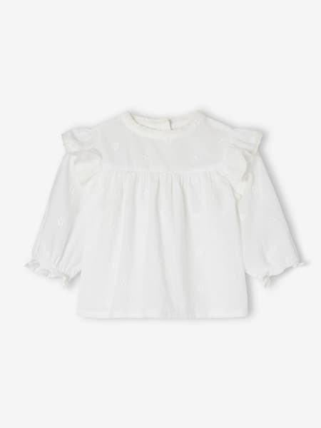 Vertbaudet - Blouse cérémonie brodée naissance manches longues blanc