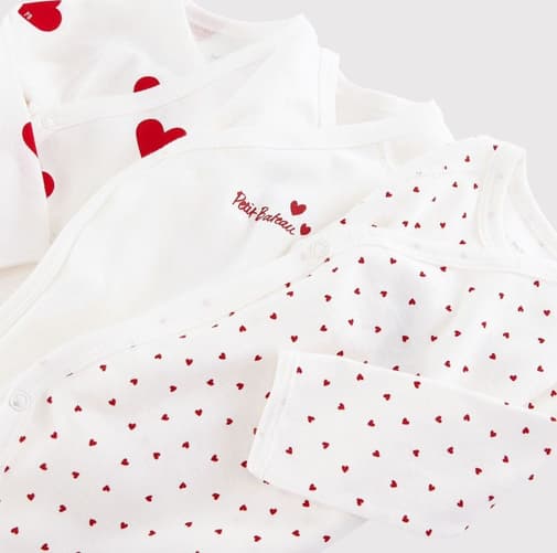 CŒUR_ROUGE - Lot de 3 bodies croisés cœur rouge manches longues bébé