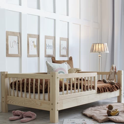 Petits meubles - Lit 90x190 barrière et sommier inclus bois marron