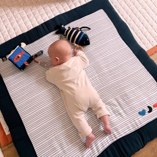 Sauthon - Grand Tapis De Jeu En Double Gaze De Coton Marinière - Baby Sailor Bleu/blanc