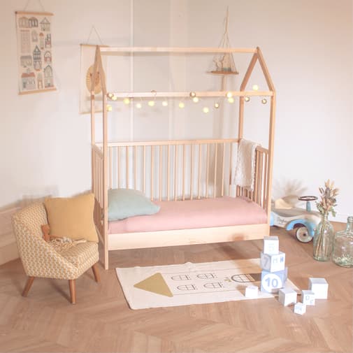 Baby Fox - Lit bébé cabane évolutif en bois massif 60x120