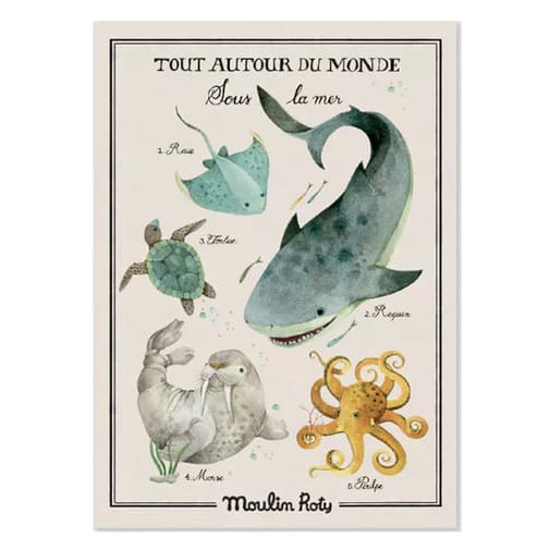 Moulin Roty - Affiche Sous la Mer Tout Autour du Monde - 70 x 50 cm