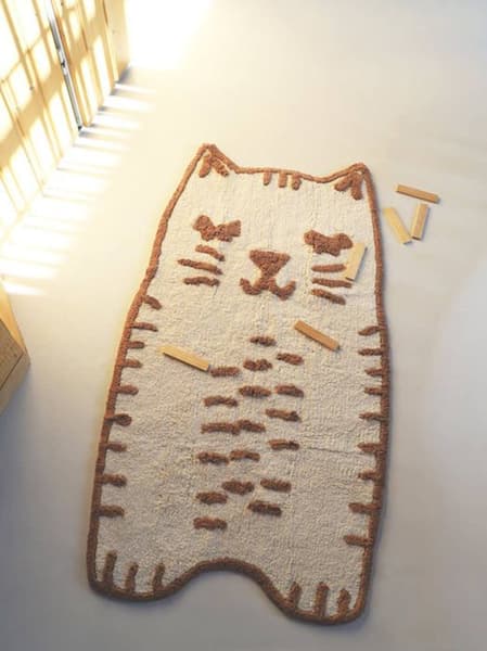 Nattiot - Tapis Chambre Enfant Coton Lavable Petit Chat Little Charlie Ecru Et Caramel