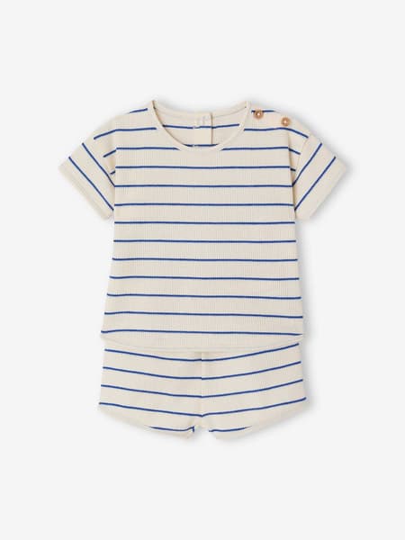 Vertbaudet - Ensemble naissance nid d'abeille tee-shirt et short écru