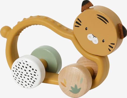 Vertbaudet - Hochet tigre en silicone et bois FSC® TANZANIE orange
