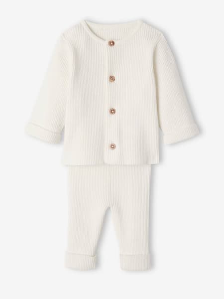 Vertbaudet - Ensemble bébé mixte gilet pantalon en tricot blanc