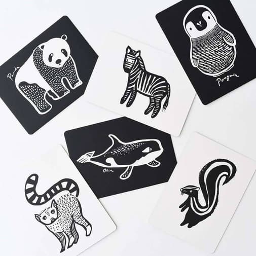 WEE GALLERY - Cartes imagier animaux - black and white