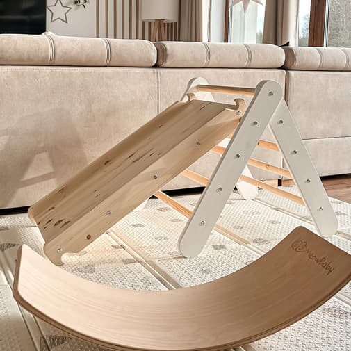 MeowBaby - Triangle d'escalade avec Toboggan pour Enfants - Montessori Naturel