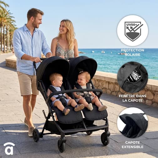 Asalvo - Poussette Double Pliable Henry Gris