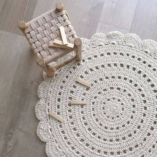 Nattiot - Tapis lavable rond Alma crochet écru lavable en machine (120 cm)
