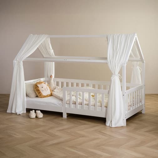 IDIMEX - Rideaux de lit enfant en mousseline de coton, blanc