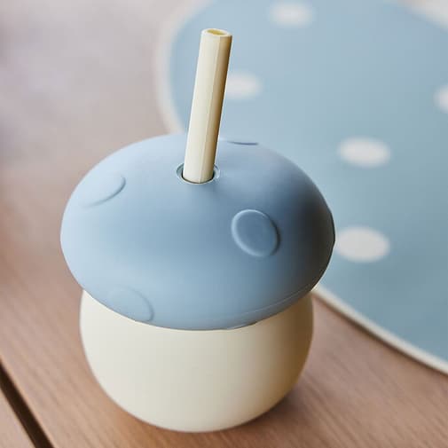 Oyoy Mini - Verre avec Paille Champignon - Off White Blue
