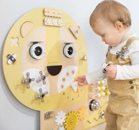 Beeloom - Tableau d'activités multifonctionnel pour enfants en bois jaune