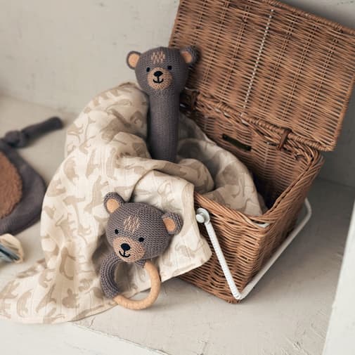 Jollein - Lot de 3 langes en gaze de coton Animals Olive Green (70 x 70 cm)