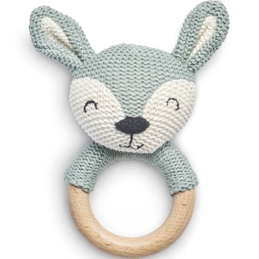Jollein - Hochet anneau de dentition biche en tricot vert cendre