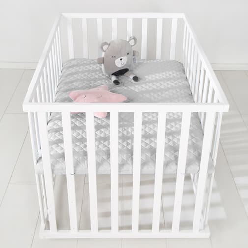 roba - Parc bébé 75x100 réglable en bois blanc avec tapis gris