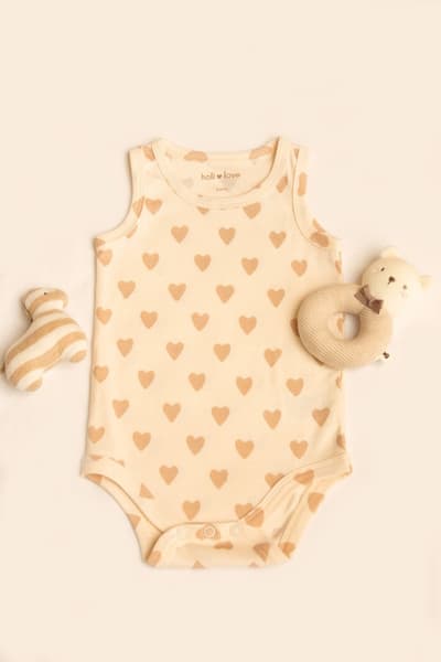 Holi and Love - Body bébé coeur beige