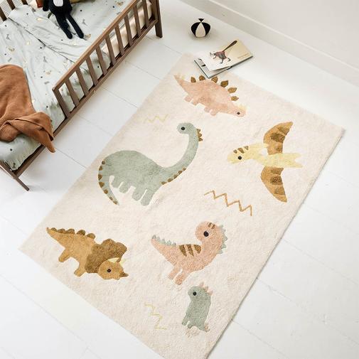 Petite Amélie - Petite Amélie Tapis chambre enfant | Dinosaure | Coton lavable | Rectangulaire 120x170 cm | Un tapis doux et résistant pour l'espace de jeu