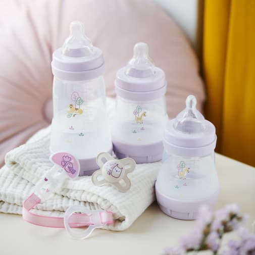 MAM - Lot de 3 Biberons Anti-coliques Easy Start Lilas et Sable - 260 ml