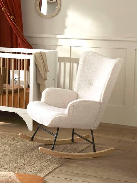 Vertbaudet - Fauteuil d'allaitement à bascule en tissu bouclette écru