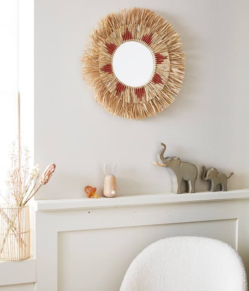 Vertbaudet - Miroir rond raphia beige / rose