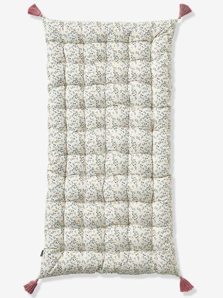 Vertbaudet - Matelas de sol avec pompons FLEURETTES écru / multicolore