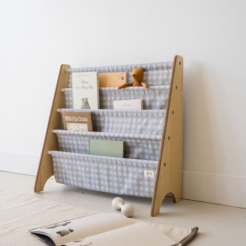 3 sprouts - Bibliothèque en tissu recyclé Vichi bleu