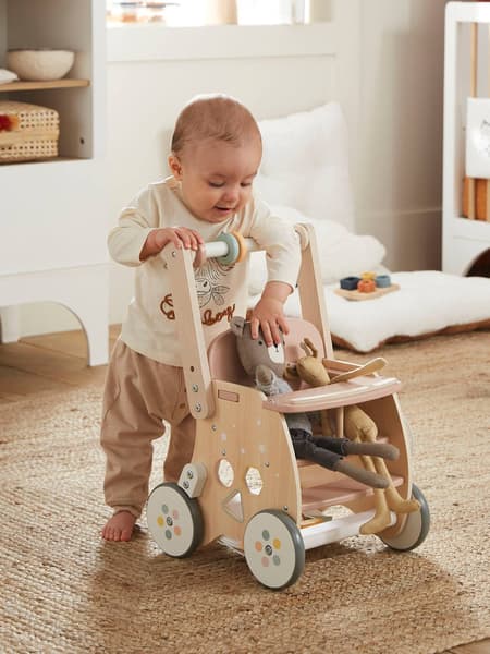 Vertbaudet - Chariot de marche poussette en bois FSC® rose