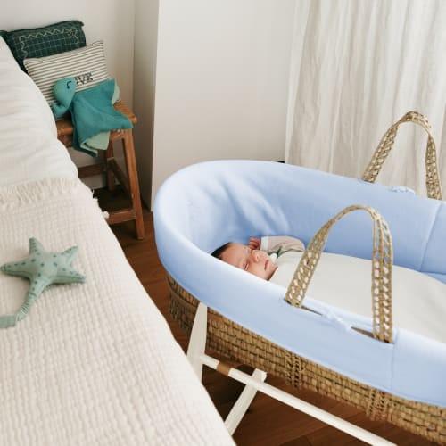 Premiers Moments - Couffin bébé avec matelas, habillage en velours - coton bio - azur