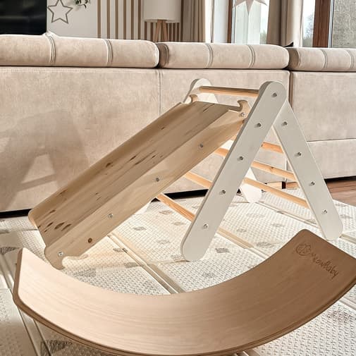 MeowBaby - Triangle d'escalade avec Toboggan pour Enfants - Montessori Gris