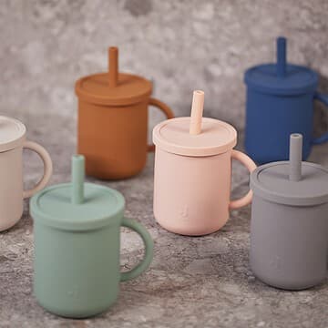 Jollein - Gobelet Silicone avec Paille et Couvercle - Caramel