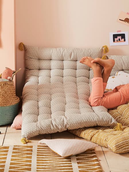 Vertbaudet - Matelas de sol avec pompons gris clair imprimé